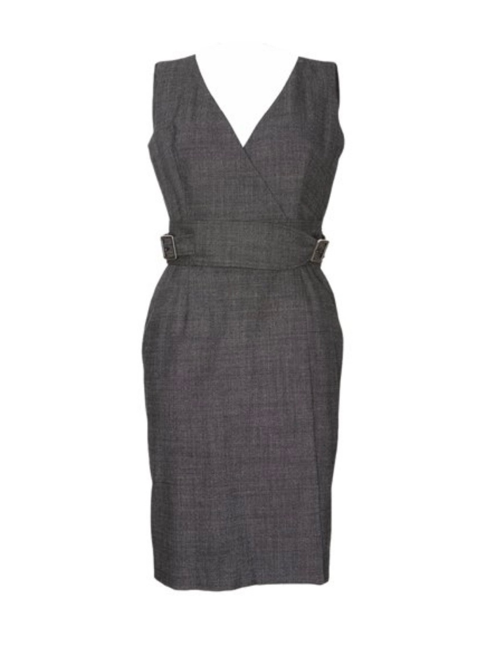 Dior Charcoal Gray Wrap Sheath Dress with Side Buckles